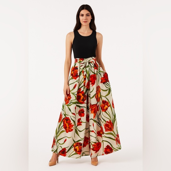 Handmade 🧵 Floral Wide Leg Wrap Pants M - Picture 1 of 10